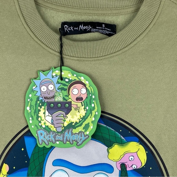 NWT Rick and Morty Pullover Sweatshirt Sz S Olive Green Cartoon Hip Hop Street - Picture 8 of 13